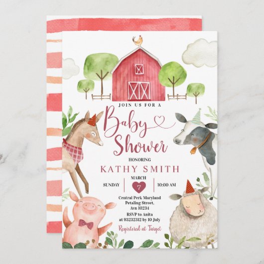 Jongen boerderijdieren Baby shower Kaart (Voorkant / Achterkant)