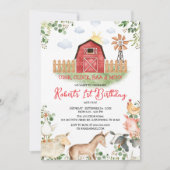 Jongen boerderijdieren Barnyard Red Gingham Birthd Kaart (Voorkant)