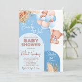 Jongen Boho Arch Teddy Bear Barly Wacht Baby showe Kaart (Staand voorkant)