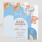 Jongen Boho Arch Teddy Bear Barly Wacht Baby showe Kaart (Voorkant / Achterkant)