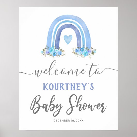 Jongen Boho Rainbow Baby shower Welkomstteken Poster (Voorkant)
