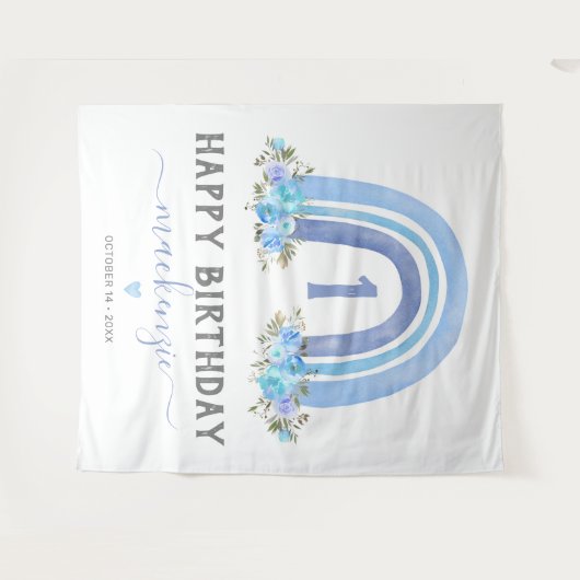 Jongen Boho Rainbow Eerste verjaardag Wandkleed (Voorkant (horizontaal))