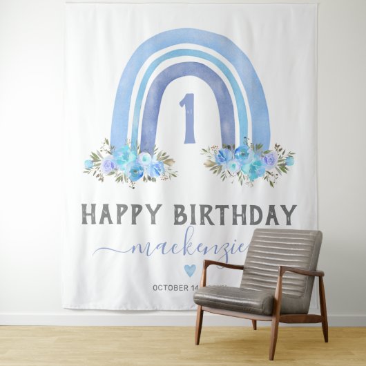 Jongen Boho Rainbow Eerste verjaardag Wandkleed (In situ)