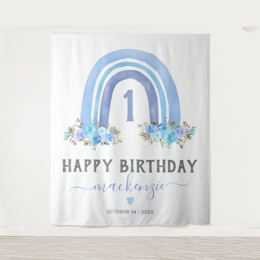 Jongen Boho Rainbow Eerste verjaardag Wandkleed (Voorkant)