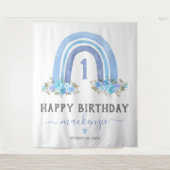 Jongen Boho Regenboog Eerste Verjaardag Wandkleed (Voorkant)