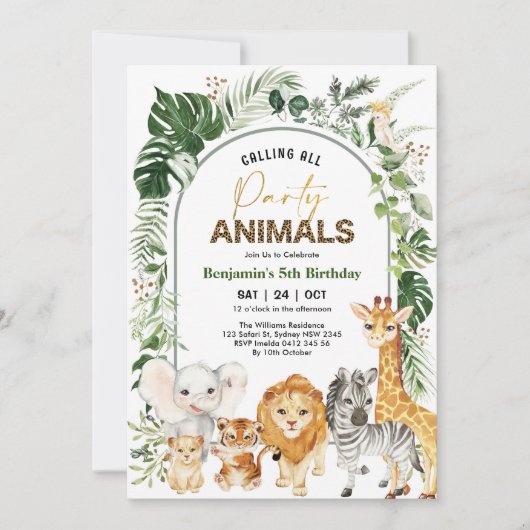 Jongen boho Safari Party Animals Kaart (Voorkant)