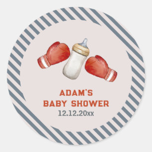 Jongen Bokst Kleine Kampioen Baby Shower Ronde Sticker