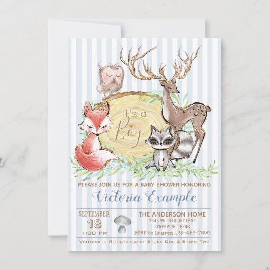 Jongen Bosdier Baby Shower Kaart (Voorkant)
