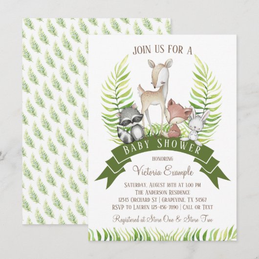 Jongen Bosdier Groene Baby Shower Kaart (Voorkant / Achterkant)