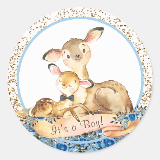 Jongen Bosherten Baby Shower Stickers (Voorkant)