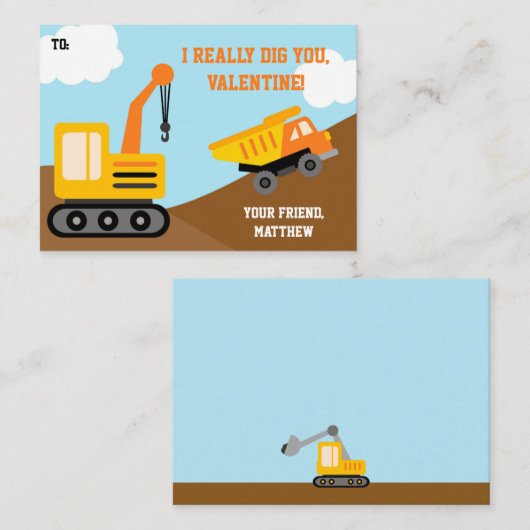 Jongen bouwend Trauck School Classroom Valentijns Notitiekaartje (Voorkant / Achterkant)