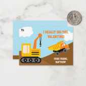 Jongen bouwend Trauck School Classroom Valentijns Notitiekaartje (Voorkant / Achterkant in situ)