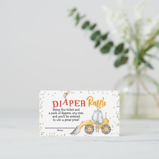 Jongen bouwer Gele vrachtwagen Diaper Raffle Informatiekaartje (Staand voorkant)