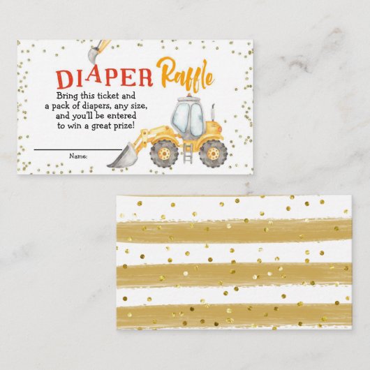 Jongen bouwer Gele vrachtwagen Diaper Raffle Informatiekaartje (Voorkant / Achterkant)