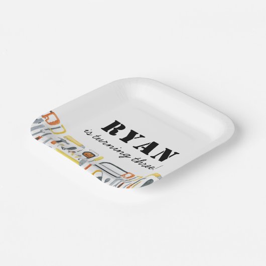 Jongen Bouwer Verjaardag Papieren Bordje (Gebogen)