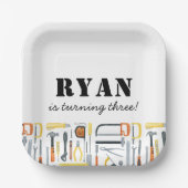 Jongen Bouwer Verjaardag Papieren Bordje (Voorkant)