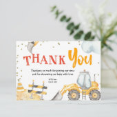 Jongen bouwgele vrachtwagen Dank je wel Bedankkaart (Staand voorkant)