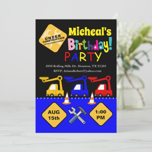 Jongen bouwnijverheid Vrachtdag uitnodiging (Staand voorkant)