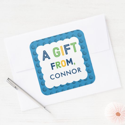 Jongen Bouwstenen Verjaardagsfeestgeschenk Vierkante Sticker (Envelop)