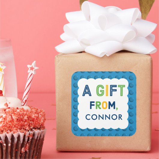 Jongen Bouwstenen Verjaardagsfeestgeschenk Vierkante Sticker (Feest)