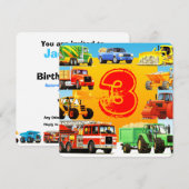 Jongen bouwt vrachtwagen met de derde verjaardag kaart (Voorkant / Achterkant)