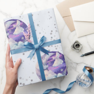 Jongen boven de maan moderne baby shower cadeaupapier