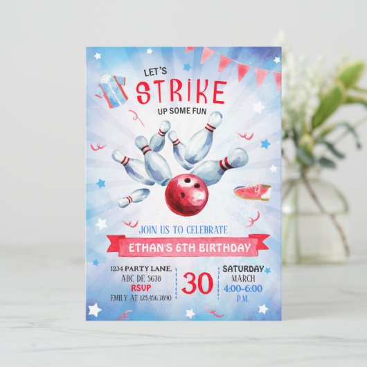 Jongen Bowling Verjaardag Kaart (Staand voorkant)