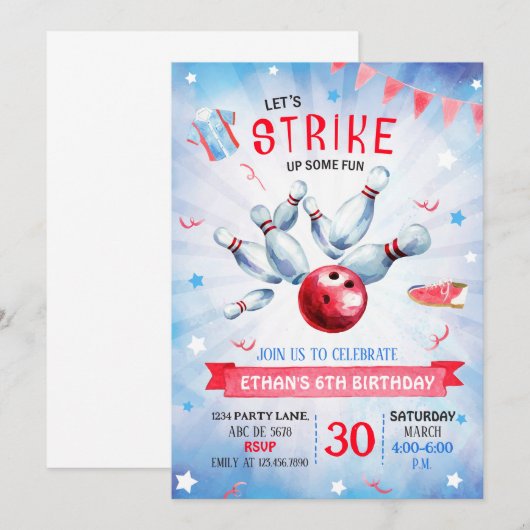 Jongen Bowling Verjaardag Kaart (Voorkant / Achterkant)