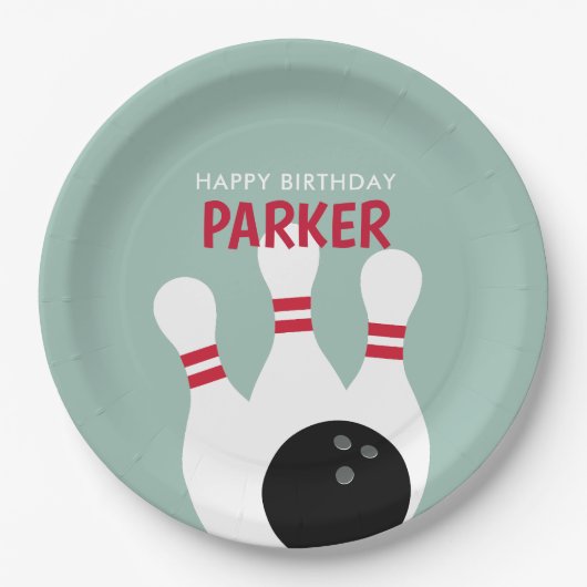 Jongen Bowling Verjaardagsfeestje Papieren Bordje (Voorkant)