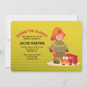 Jongen brandweerman Birthday Party Invitation Kaart