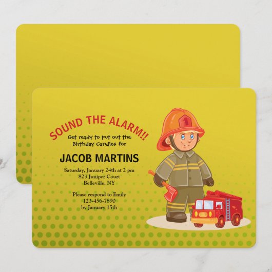 Jongen brandweerman verjaardagsfeestje uitnodiging (Voorkant / Achterkant)