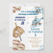 Jongen broer en zus honkbal en vliegtuig gezamenli kaart (Voorkant)