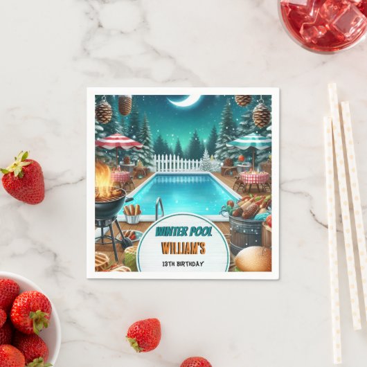 jongen bruh Barbeque Winter Pool Party 13e verjaar Servet (Insitu)