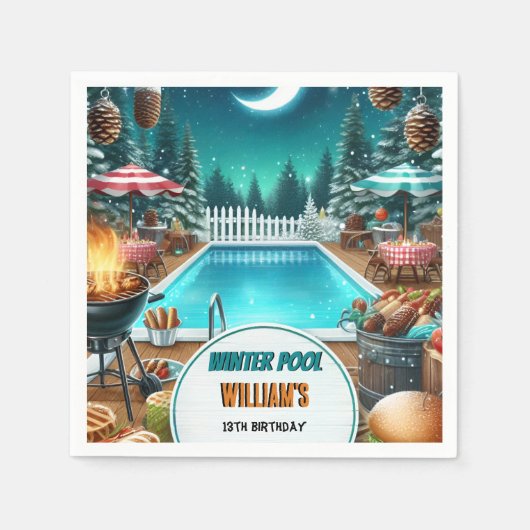jongen bruh Barbeque Winter Pool Party 13e verjaar Servet (Voorkant)