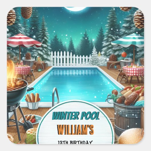 jongen bruh Barbeque Winter Pool Party 13e verjaar Vierkante Sticker (Voorkant)
