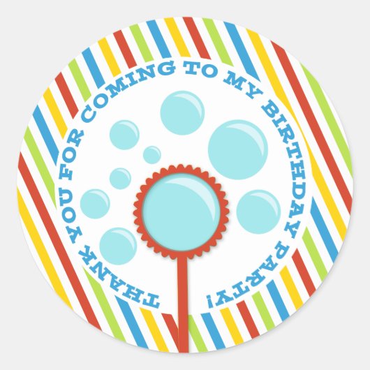 Jongen Bubble party Dank je Sticker (Voorkant)