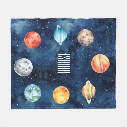 Jongen Buitenste Ruimte Kosmisch Zonnestelsel Verj Fleece Deken (Voorkant (Horizontaal))