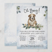 Jongen! Bulldog Puppy Modern Waterverf Baby Kaart (Voorkant / Achterkant)