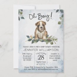Jongen! Bulldog Puppy Modern Waterverf Baby Kaart