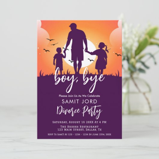 Jongen Bye echtscheiding Party uitnodiging (Staand voorkant)