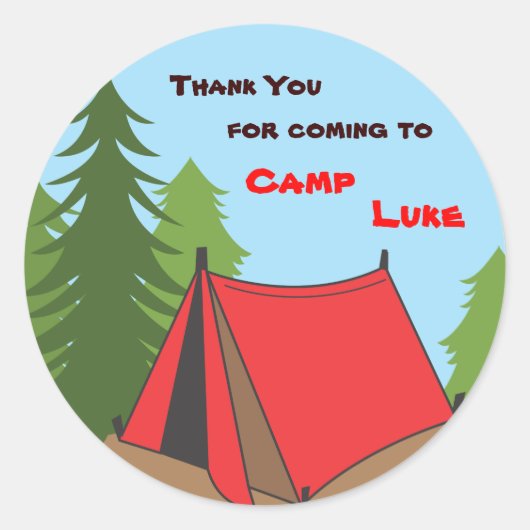 Jongen Camping Birthday Party Favor Sticker (Voorkant)