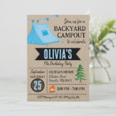 Jongen Campout Verjaardag Uitnodiging Achtertuin C (Staand voorkant)