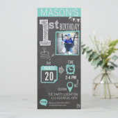 Jongen Chalkboard 1st Birthday Uitnodiging (Staand voorkant)