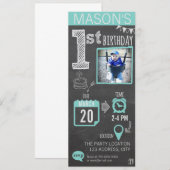 Jongen Chalkboard 1st Birthday Uitnodiging (Voorkant / Achterkant)