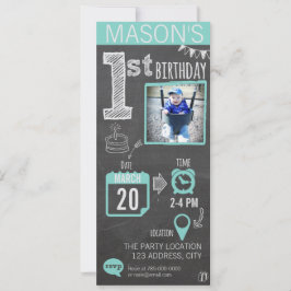 Jongen Chalkboard 1st Birthday Uitnodiging