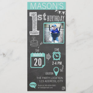 Jongen Chalkboard 1st Birthday Uitnodiging