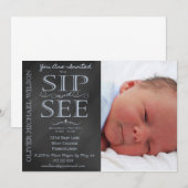 Jongen Chalkboard Foto Sip en zie Uitnodiging (Voorkant / Achterkant)