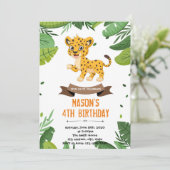 Jongen cheetah-doucheuitnodiging bedankkaart (Staand voorkant)