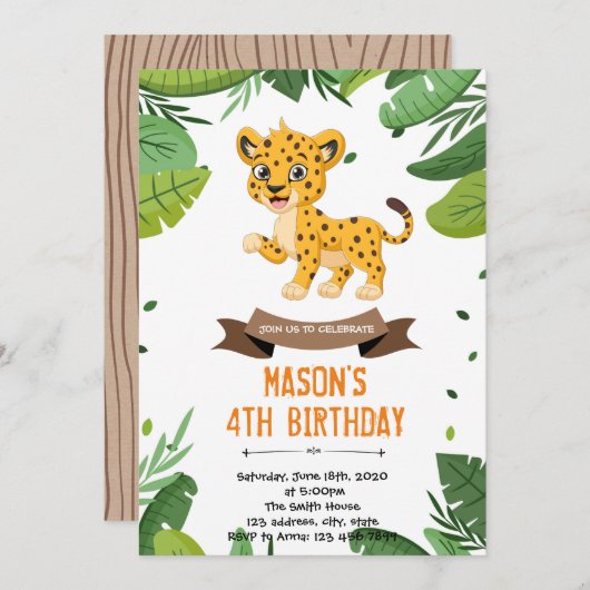 Jongen cheetah-doucheuitnodiging bedankkaart (Voorkant / Achterkant)