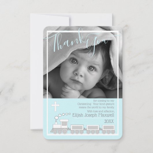 Jongen Choo Choo Christening Baptism Foto bedankt (Voorkant)